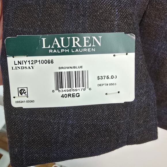 Lauren Ralph Lauren Double-Breasted Blazer Brown Blue Windowpane 40R NWT - Picture 3 of 12